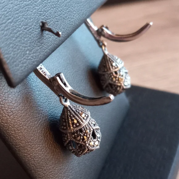 Sterling Silver Marcasite Earrings - Picture 3 of 5
